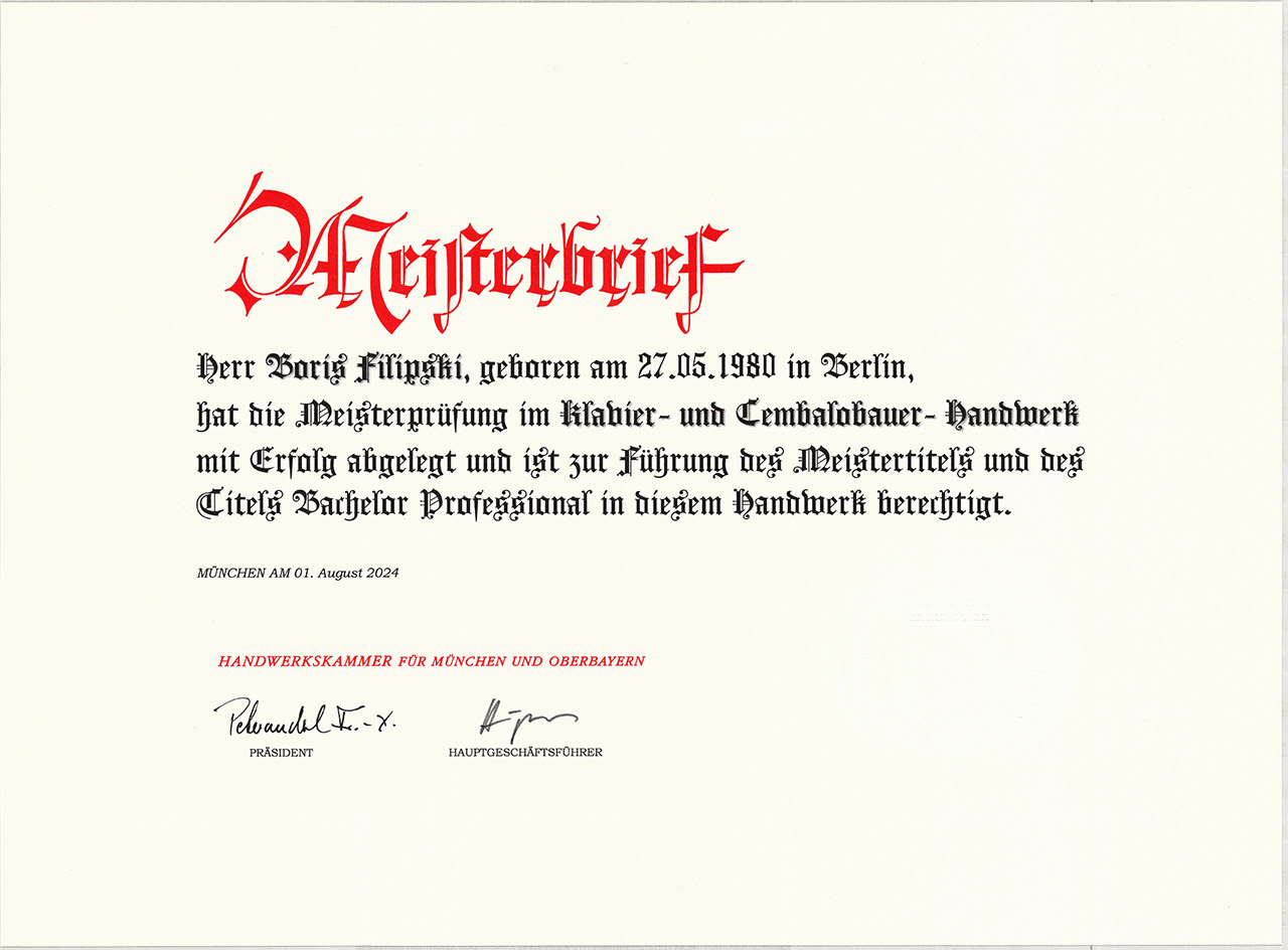 Meisterbrief von Boris Filipski Meisterbrief von Boris Filipski
